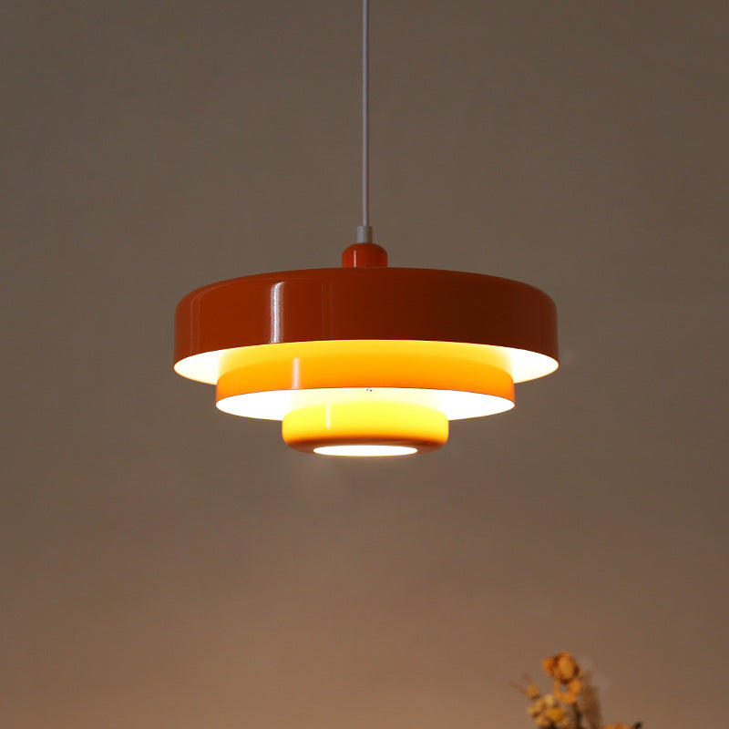 Mid-Century Pendant Light | Bauhaus Inspired Orange Metal Fixture 3