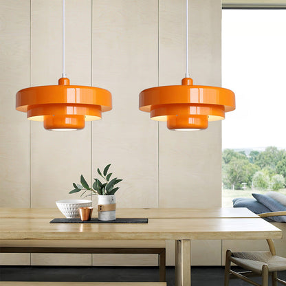 Mid-Century Pendant Light | Bauhaus Inspired Orange Metal Fixture 4