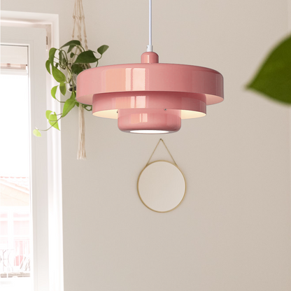 Mid-Century Pendant Light | Bauhaus Inspired Orange Metal Fixture 8
