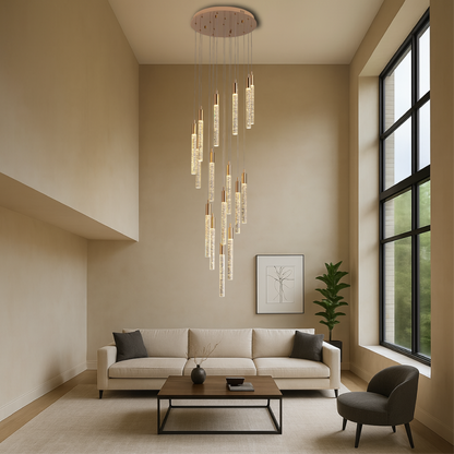 Modern Acrylic Stair Chandelier | Elegant Gold Accents with LED Lighting 0