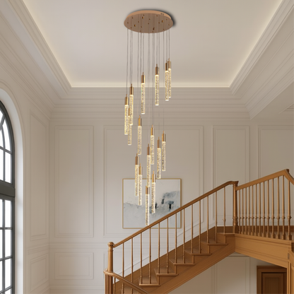 Modern Acrylic Stair Chandelier | Elegant Gold Accents with LED Lighting 2