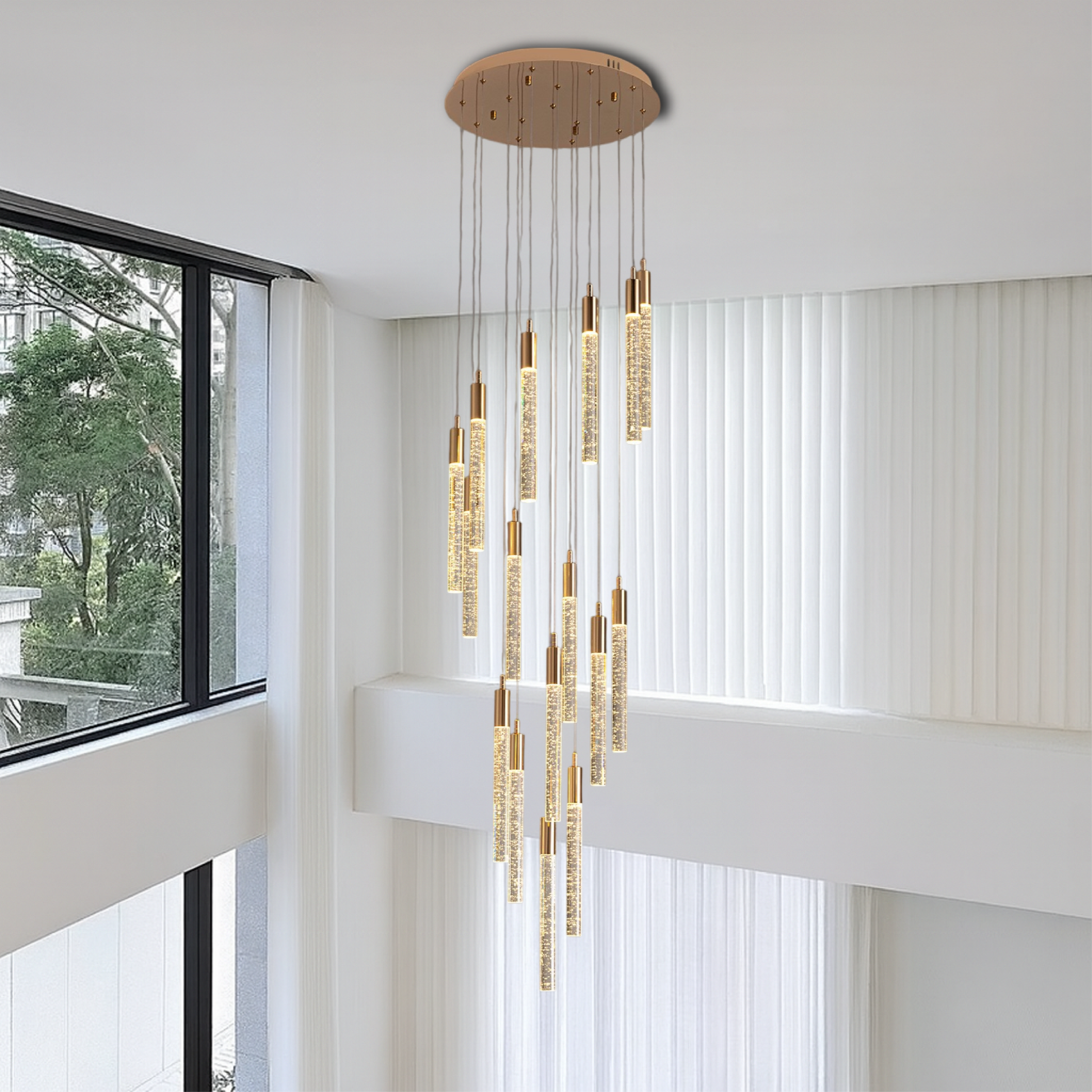Modern Acrylic Stair Chandelier | Elegant Gold Accents with LED Lighting 3