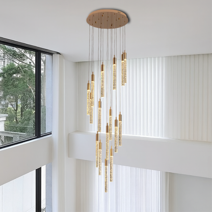 Modern Acrylic Stair Chandelier | Elegant Gold Accents with LED Lighting 3