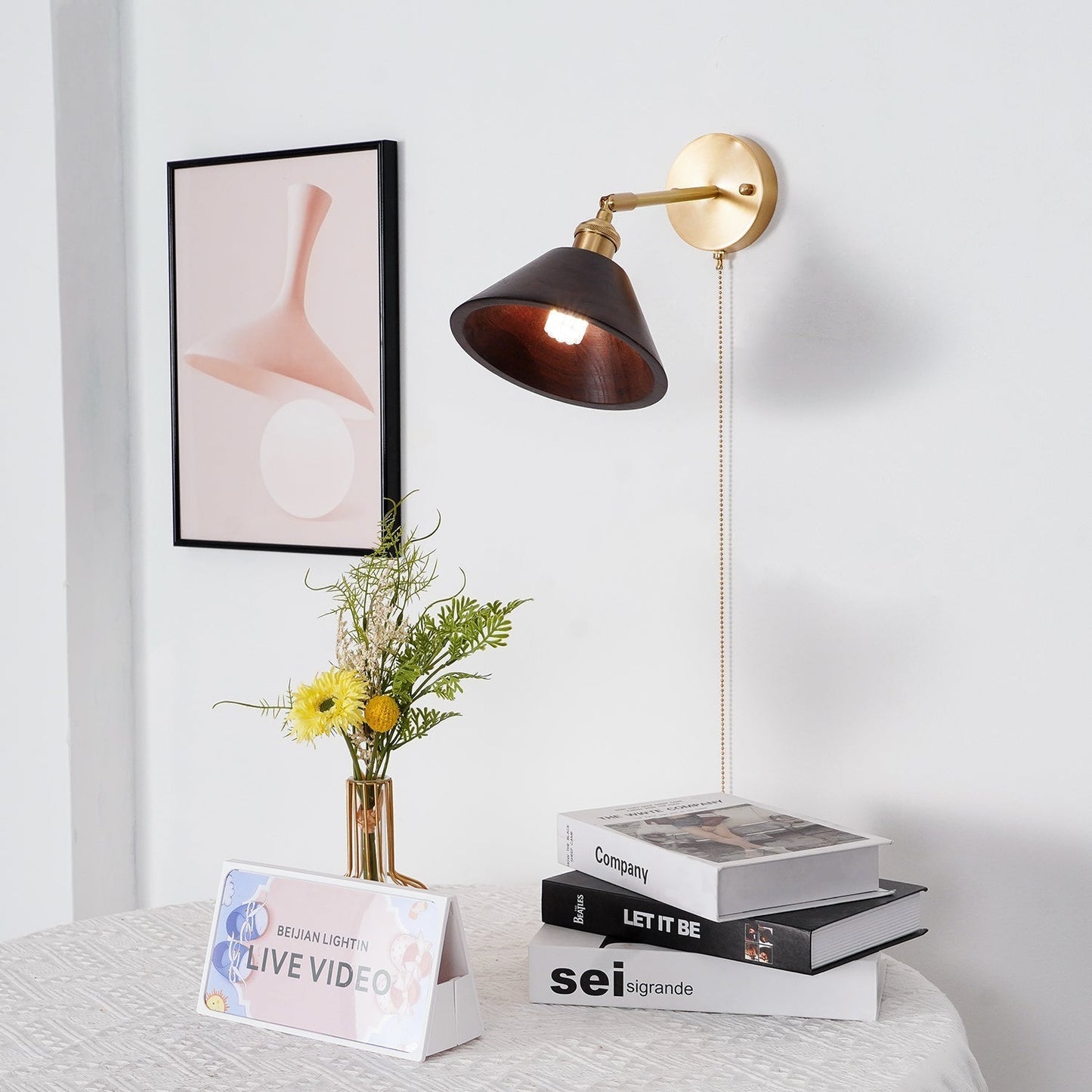Modern Adjustable Wall Sconce | Brass and Walnut Design 7