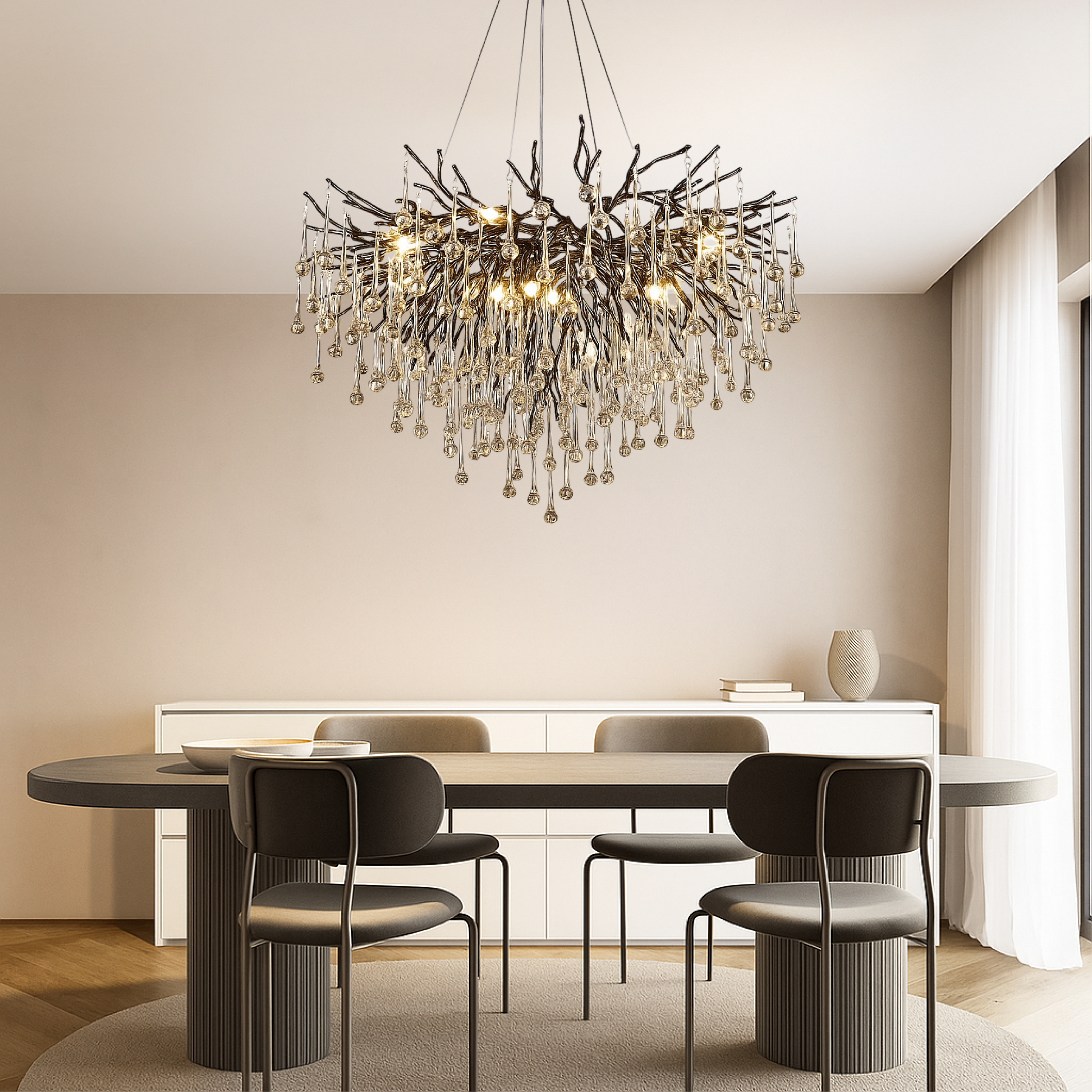 Modern Black Chandelier | Raindrop Design with Soft LED Lighting for Dining Room 3