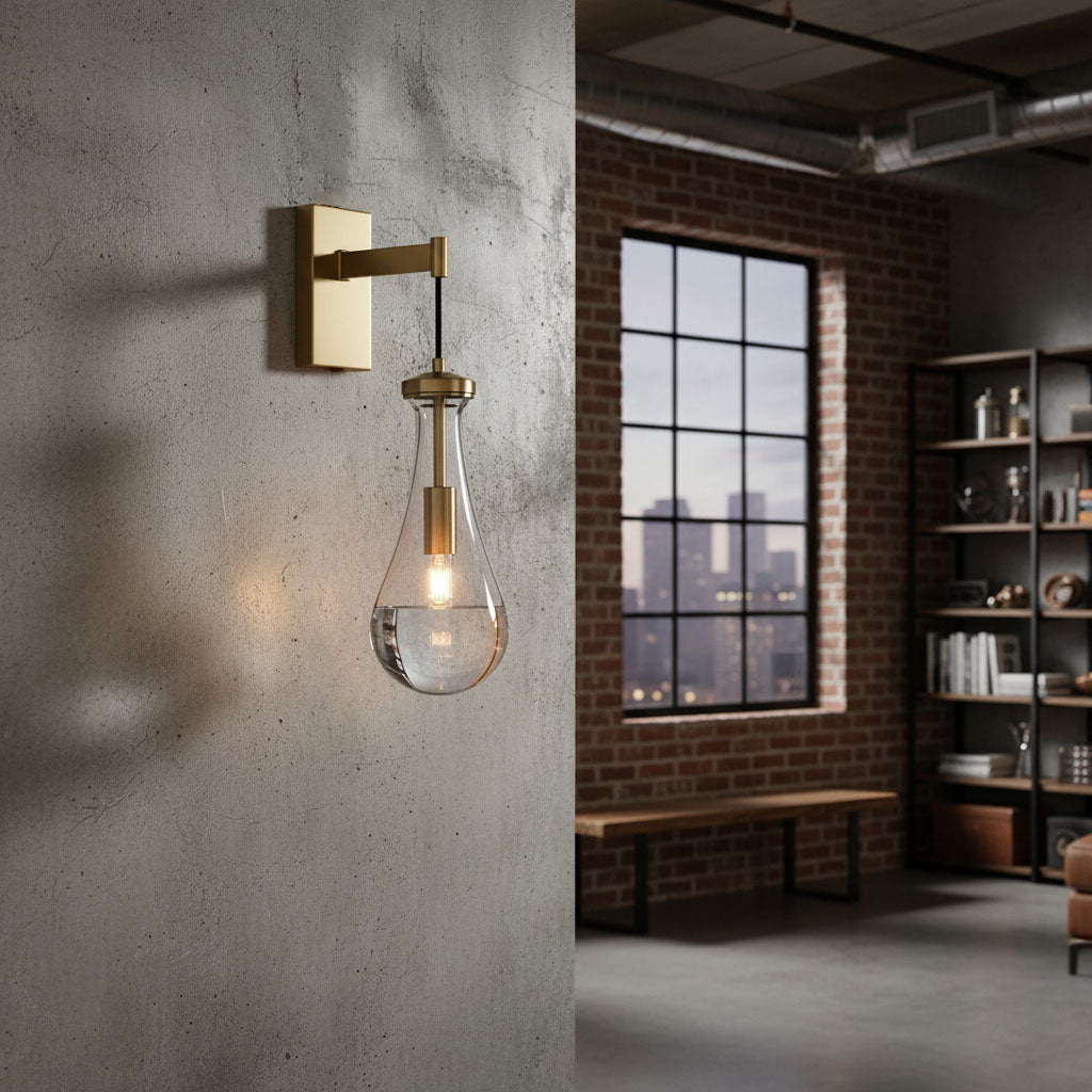Modern Brass Wall Sconce | Elegant Design with Glass Drop 3