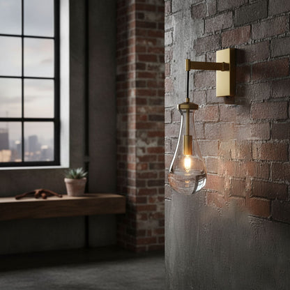 Modern Brass Wall Sconce | Elegant Design with Glass Drop 6