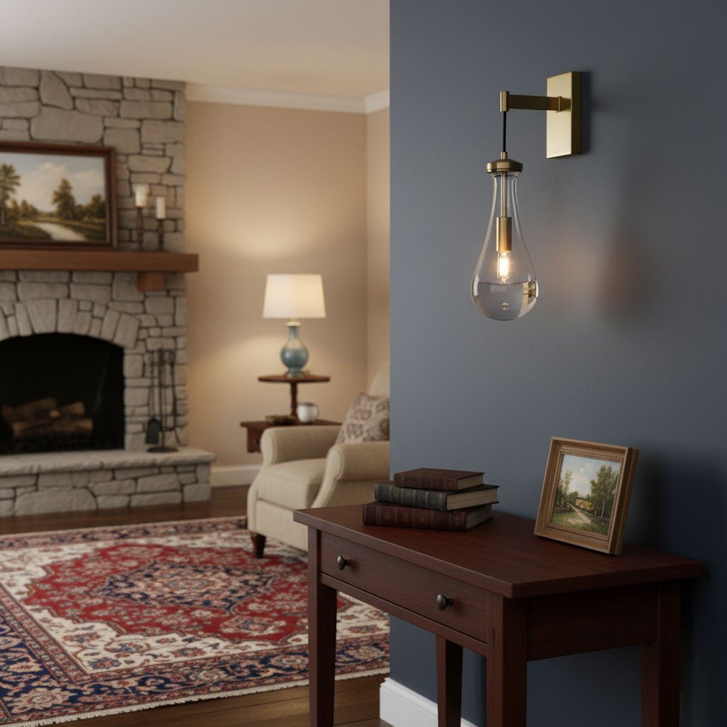 Modern Brass Wall Sconce | Elegant Design with Glass Drop 7