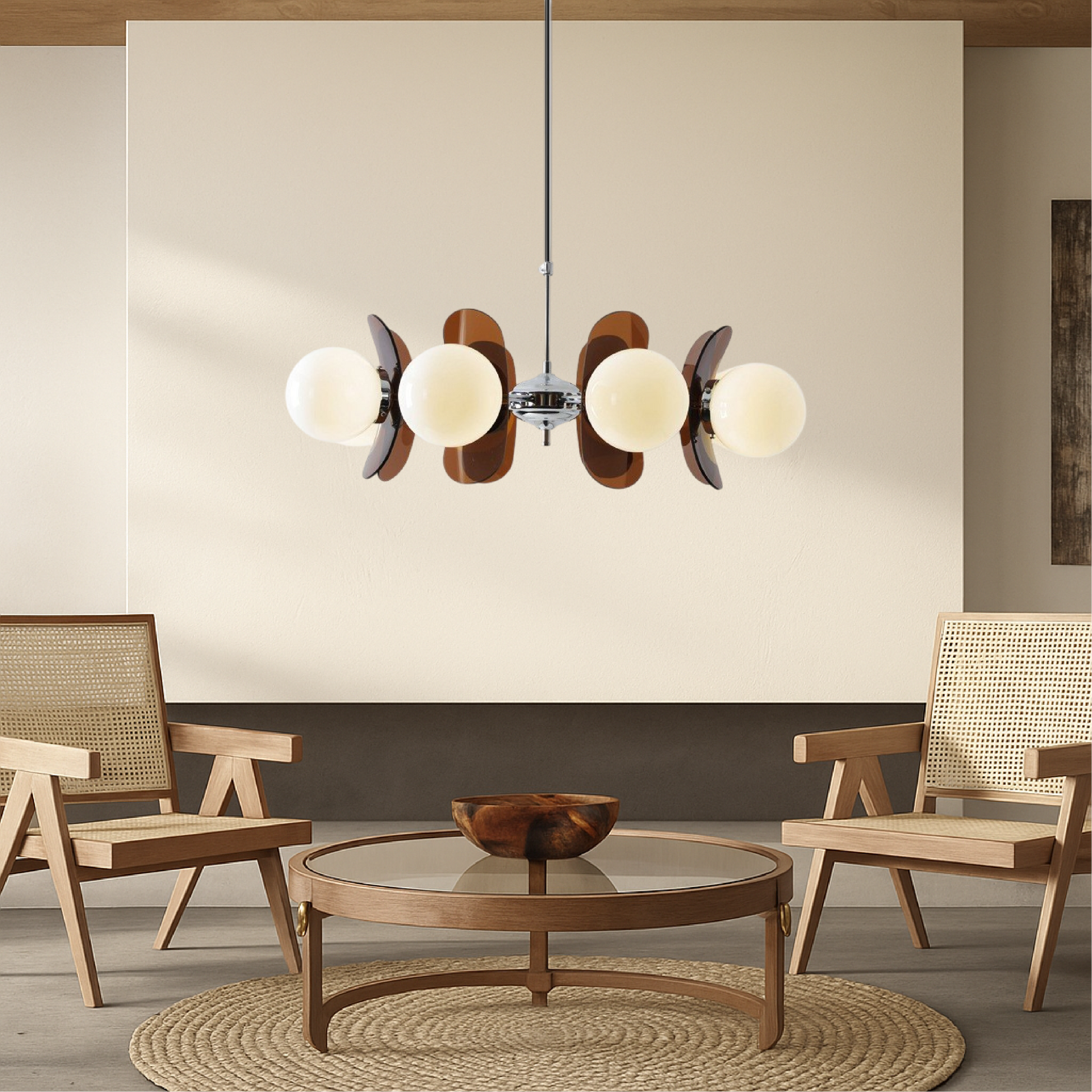 Modern Chandelier | Geometric Design with Opal Glass Spheres 1