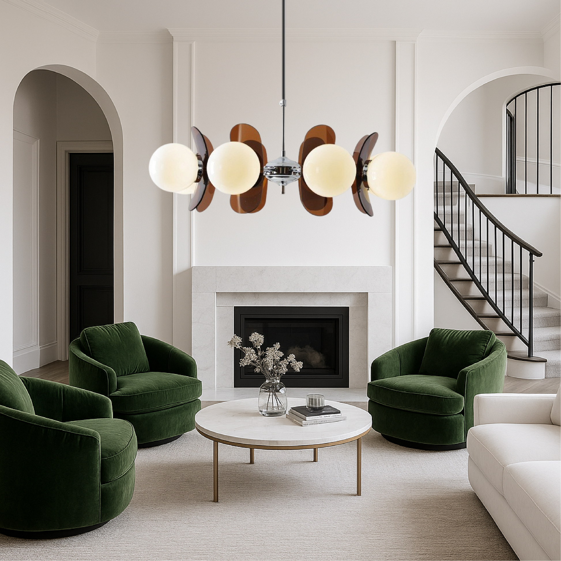 Modern Chandelier | Geometric Design with Opal Glass Spheres 2