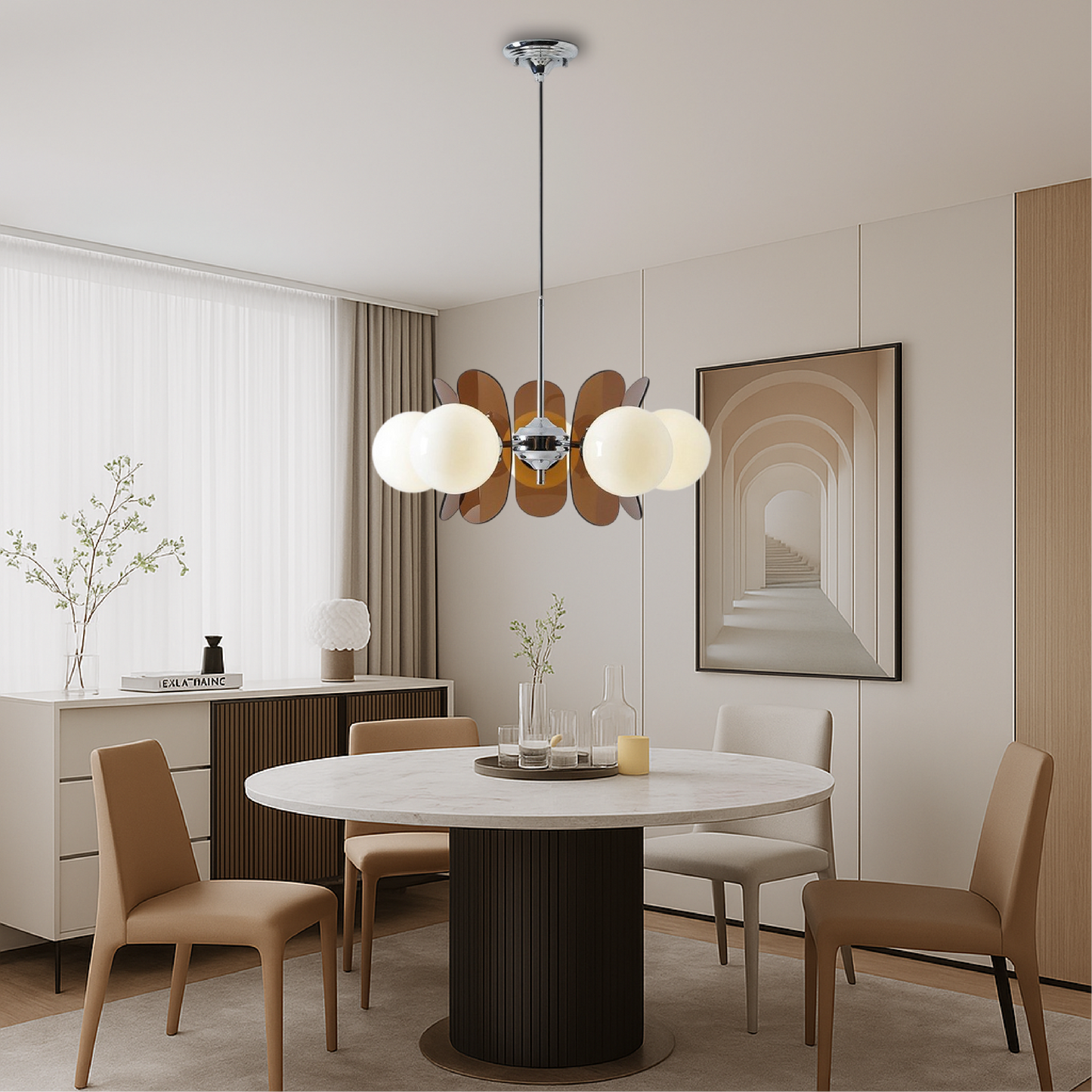 Modern Chandelier | Geometric Design with Opal Glass Spheres 3