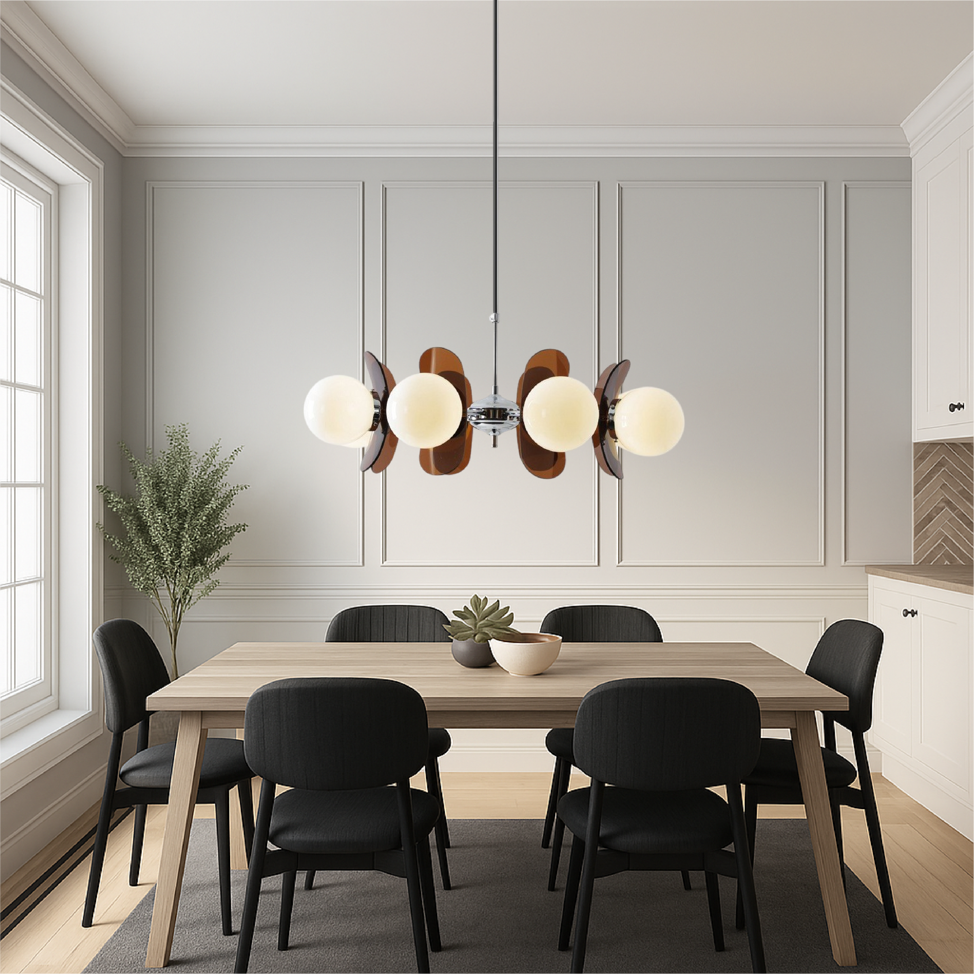 Modern Chandelier | Geometric Design with Opal Glass Spheres 5
