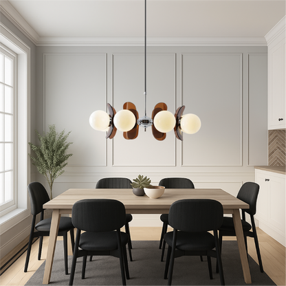 Modern Chandelier | Geometric Design with Opal Glass Spheres 5