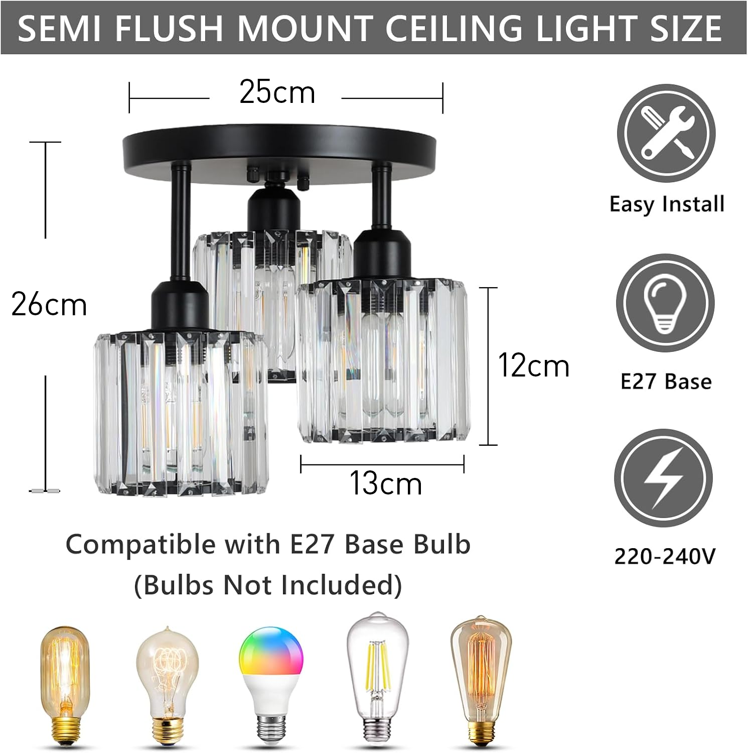 Modern Crystal Semi-Flush Ceiling Light | Elegant Design for Any Room 6