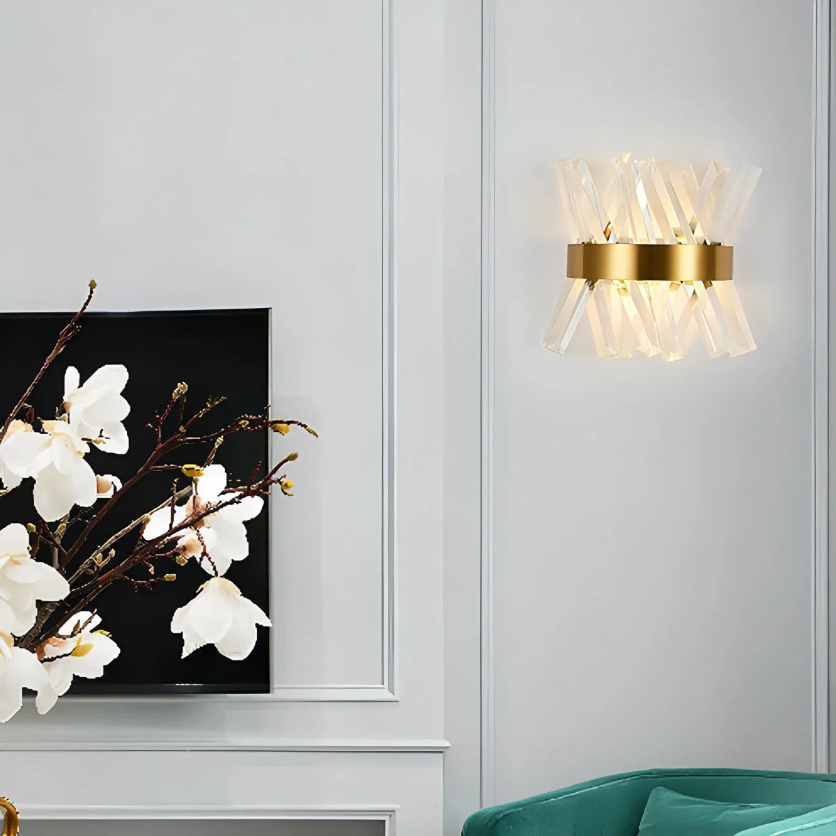 Modern Crystal Wall Sconce | Elegant Design with Golden Accents 0