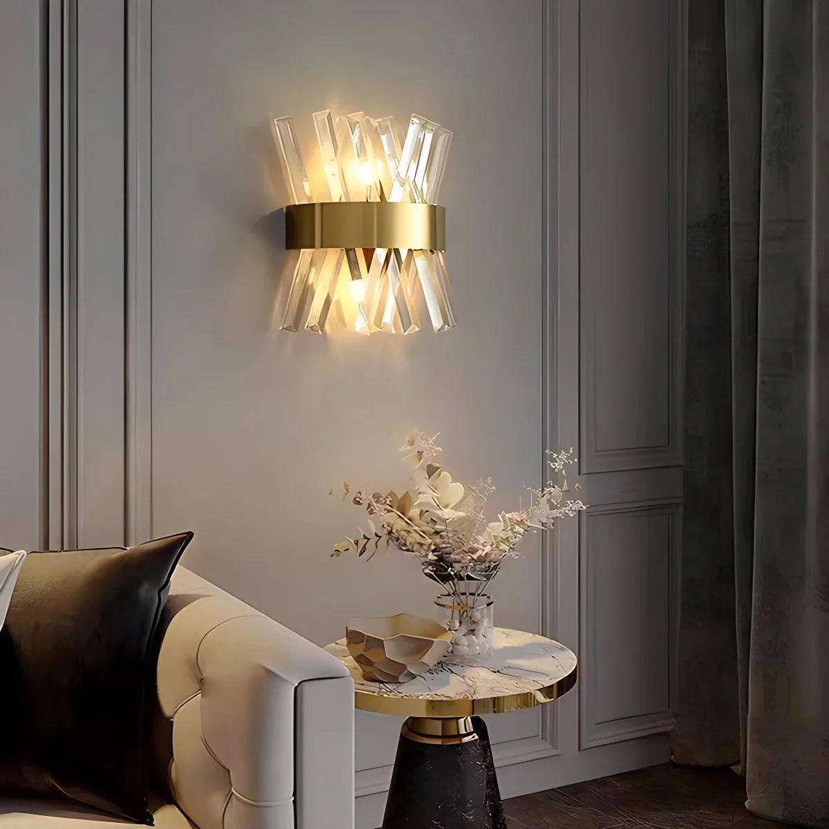 Modern Crystal Wall Sconce | Elegant Design with Golden Accents 4