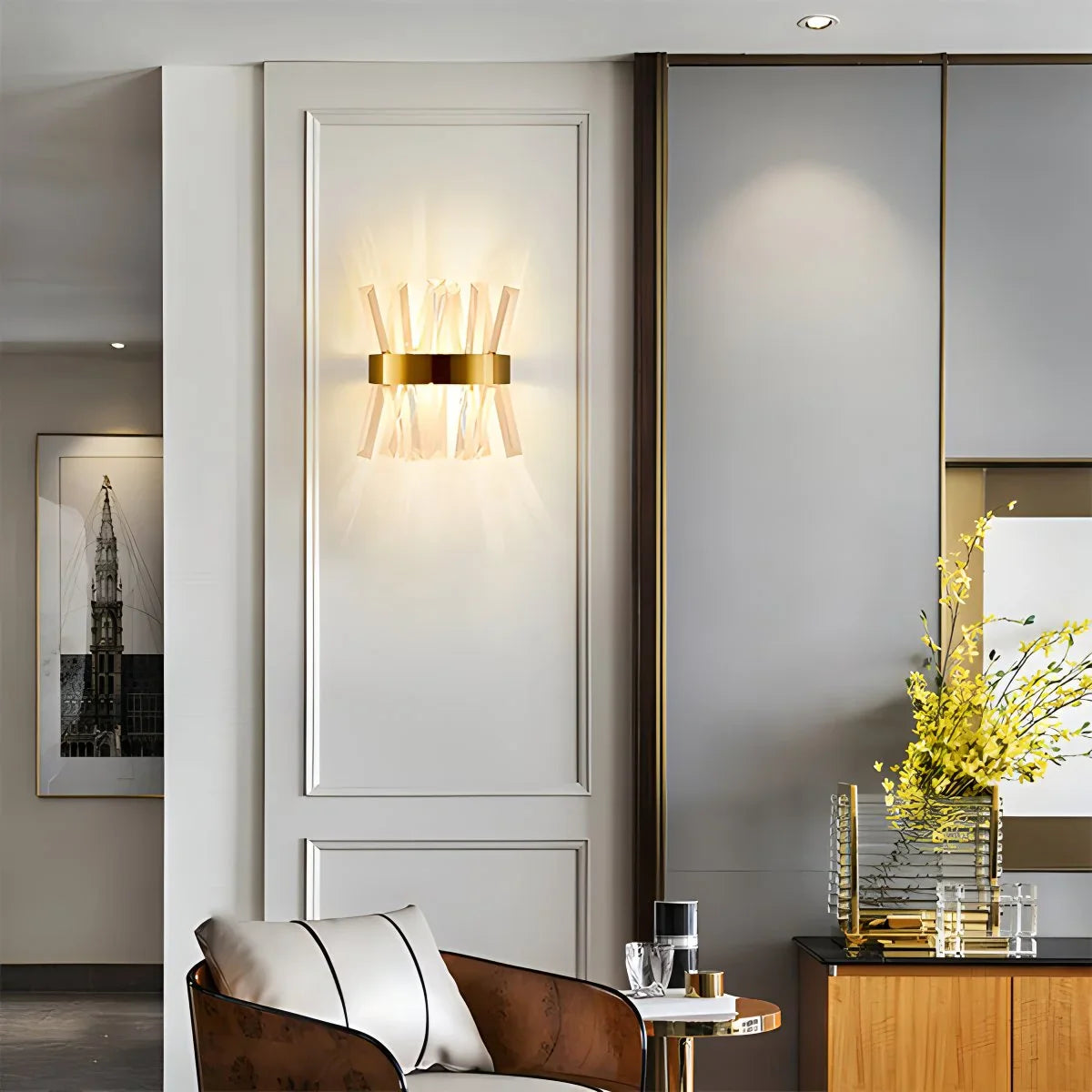 Modern Crystal Wall Sconce | Elegant Design with Golden Accents 5