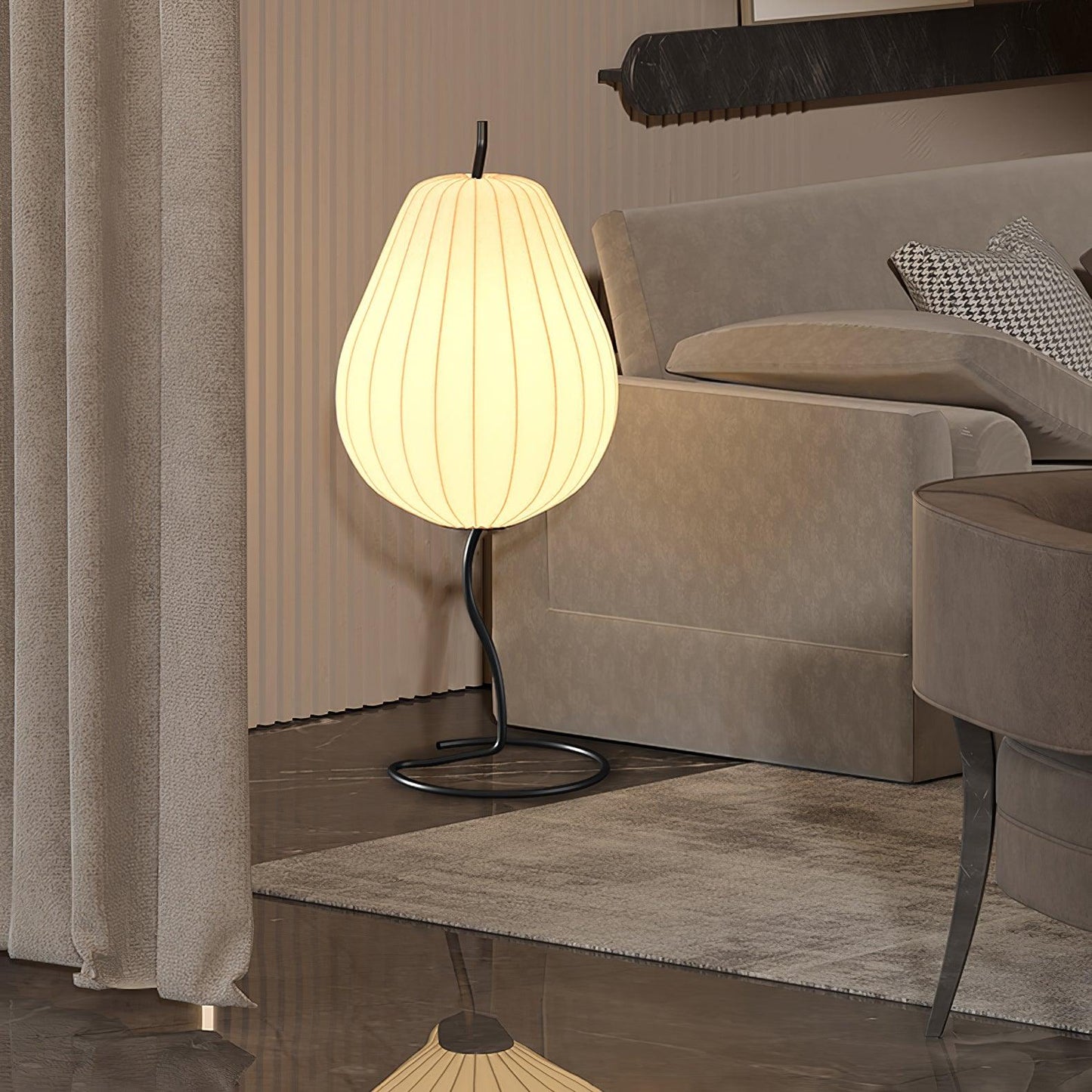 Modern Floor Lamp | Elegant Pear-Shaped Design with Silk Shade for Living Room 5