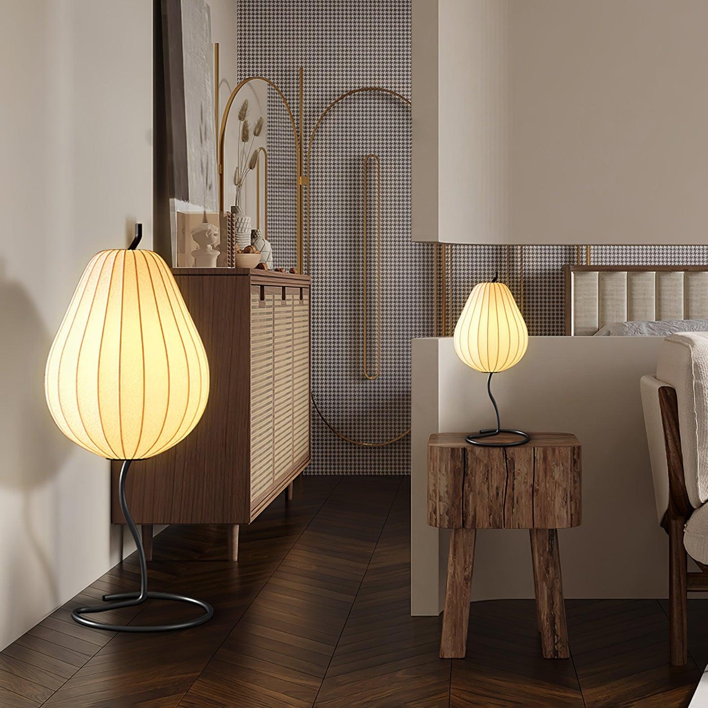 Modern Floor Lamp | Elegant Pear-Shaped Design with Silk Shade for Living Room 7