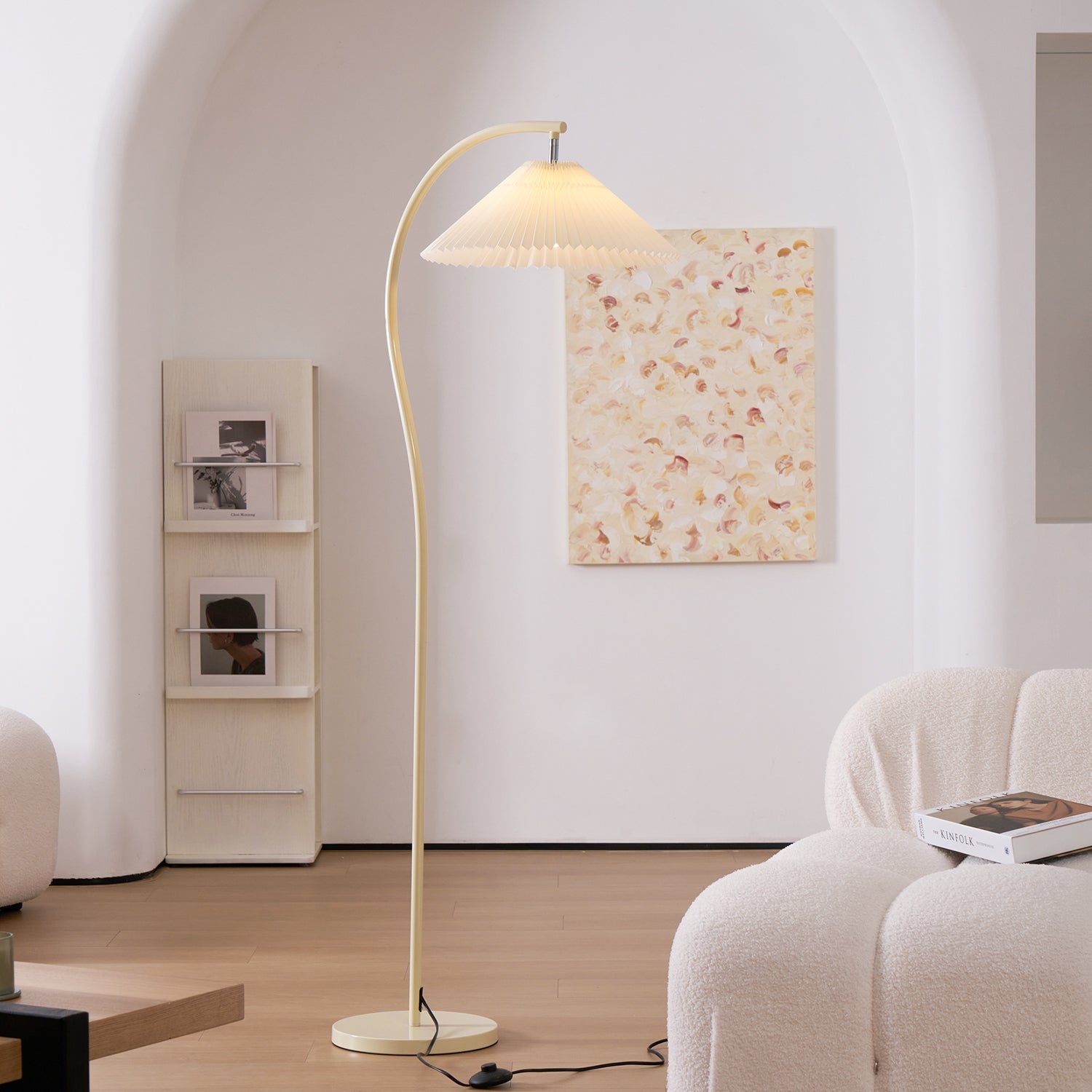 Modern Floor Lamp | Elegant Pleated Shade with Beech Wood Accents 3