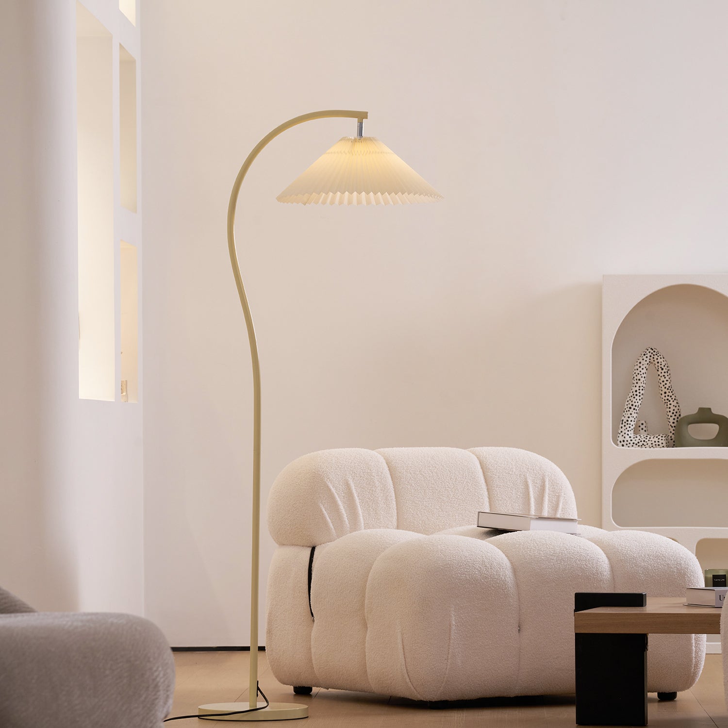 Modern Floor Lamp | Elegant Pleated Shade with Beech Wood Accents 4