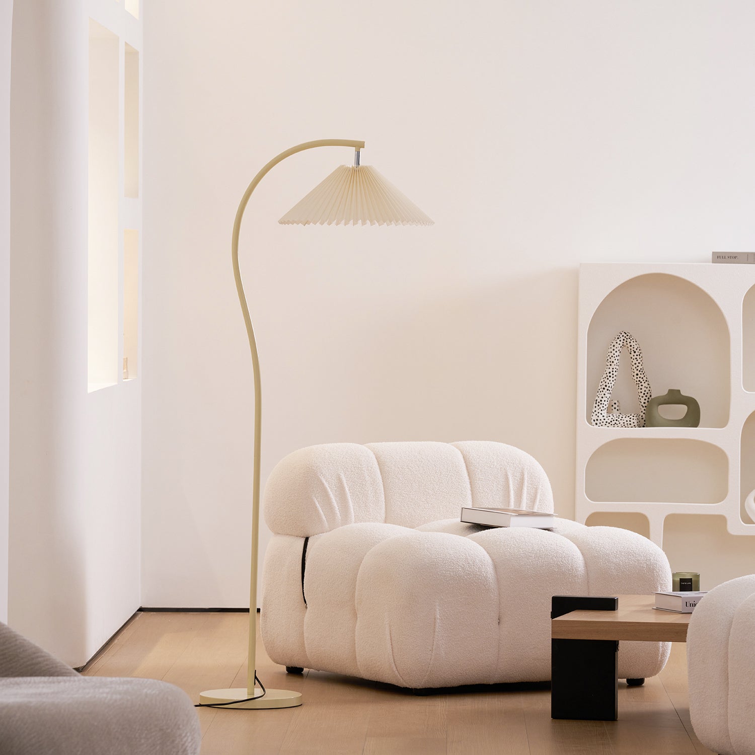 Modern Floor Lamp | Elegant Pleated Shade with Beech Wood Accents 5