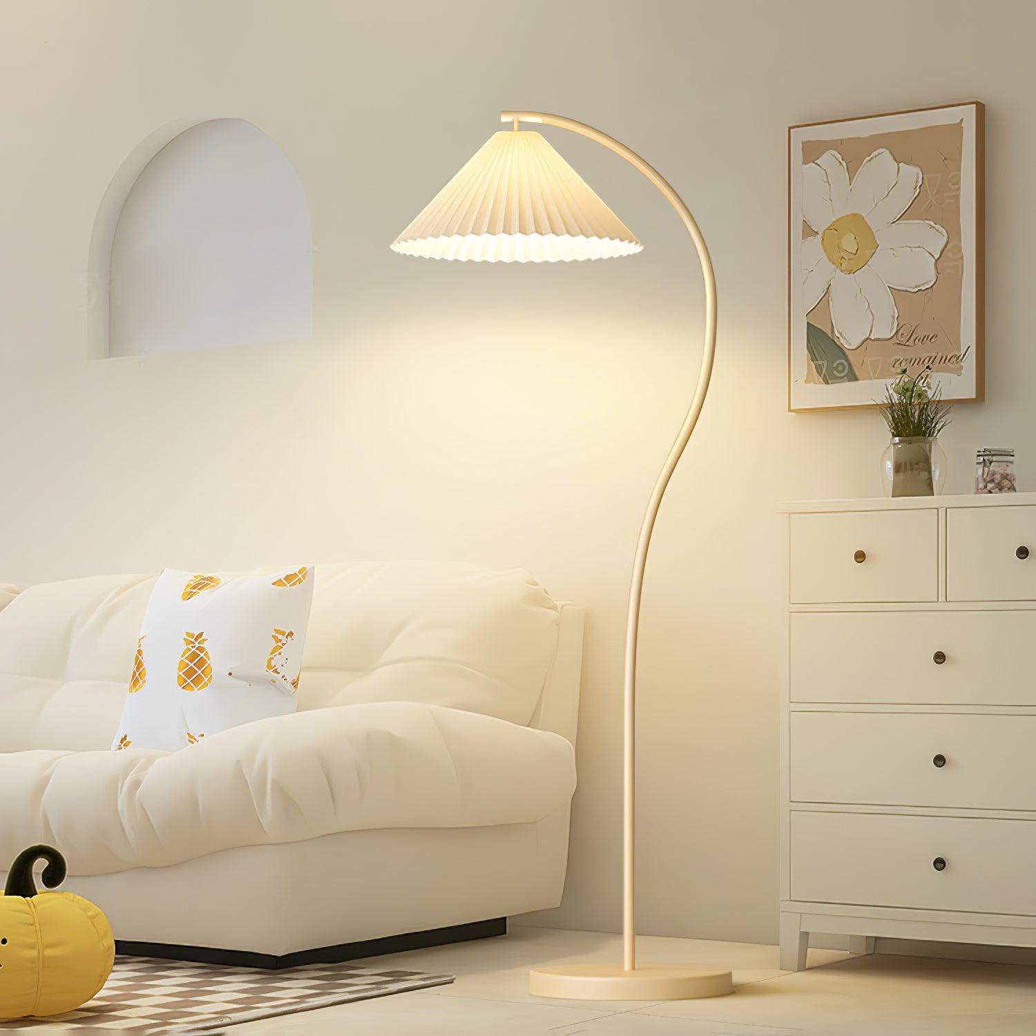 Modern Floor Lamp | Elegant Pleated Shade with Beech Wood Accents 6