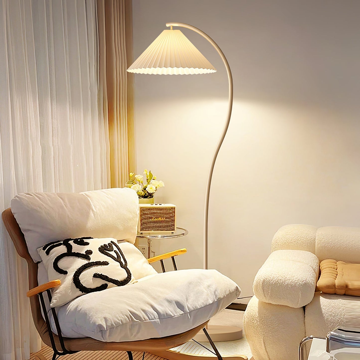 Modern Floor Lamp | Elegant Pleated Shade with Beech Wood Accents 7