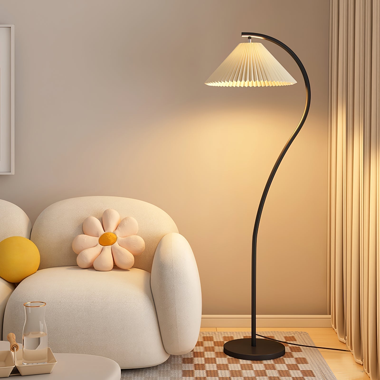 Modern Floor Lamp | Elegant Pleated Shade with Beech Wood Accents 8