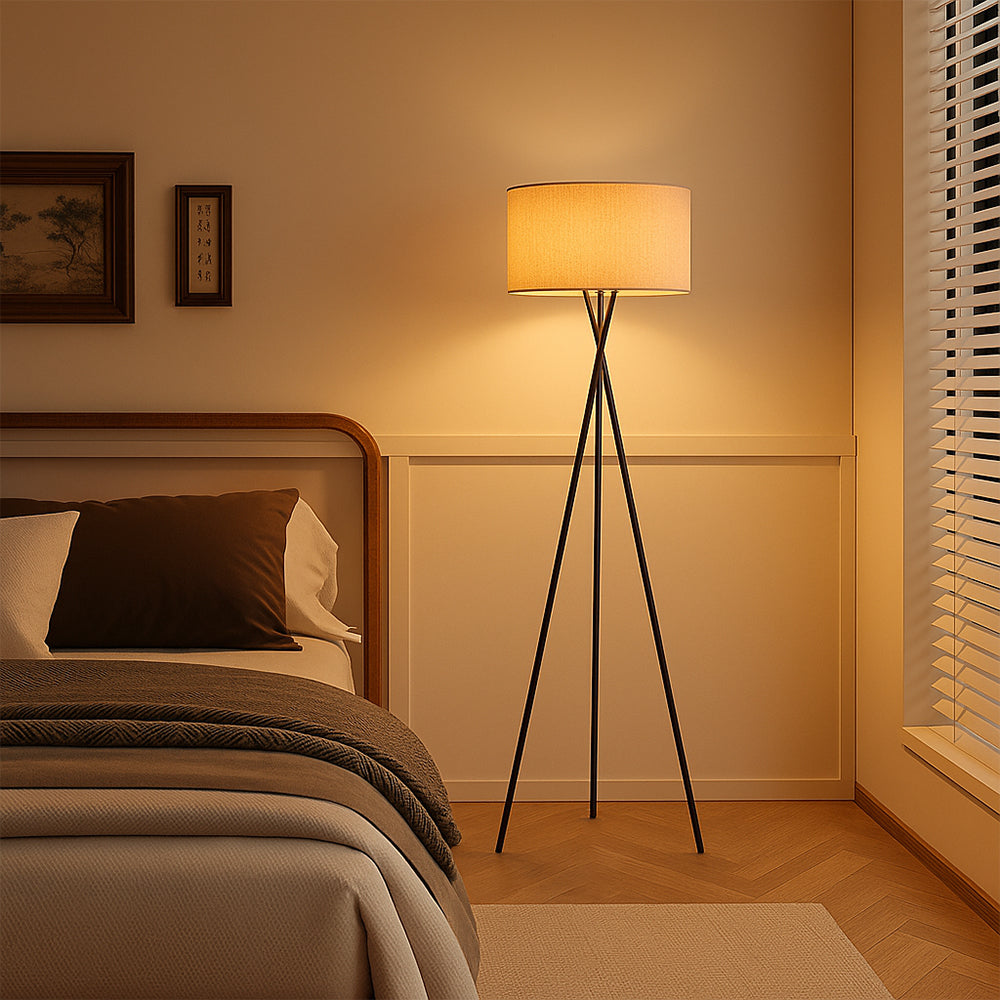 Modern Floor Lamp | Elegant Silk Shade with Warm LED Light for Living Room 0