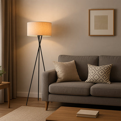 Modern Floor Lamp | Elegant Silk Shade with Warm LED Light for Living Room 4