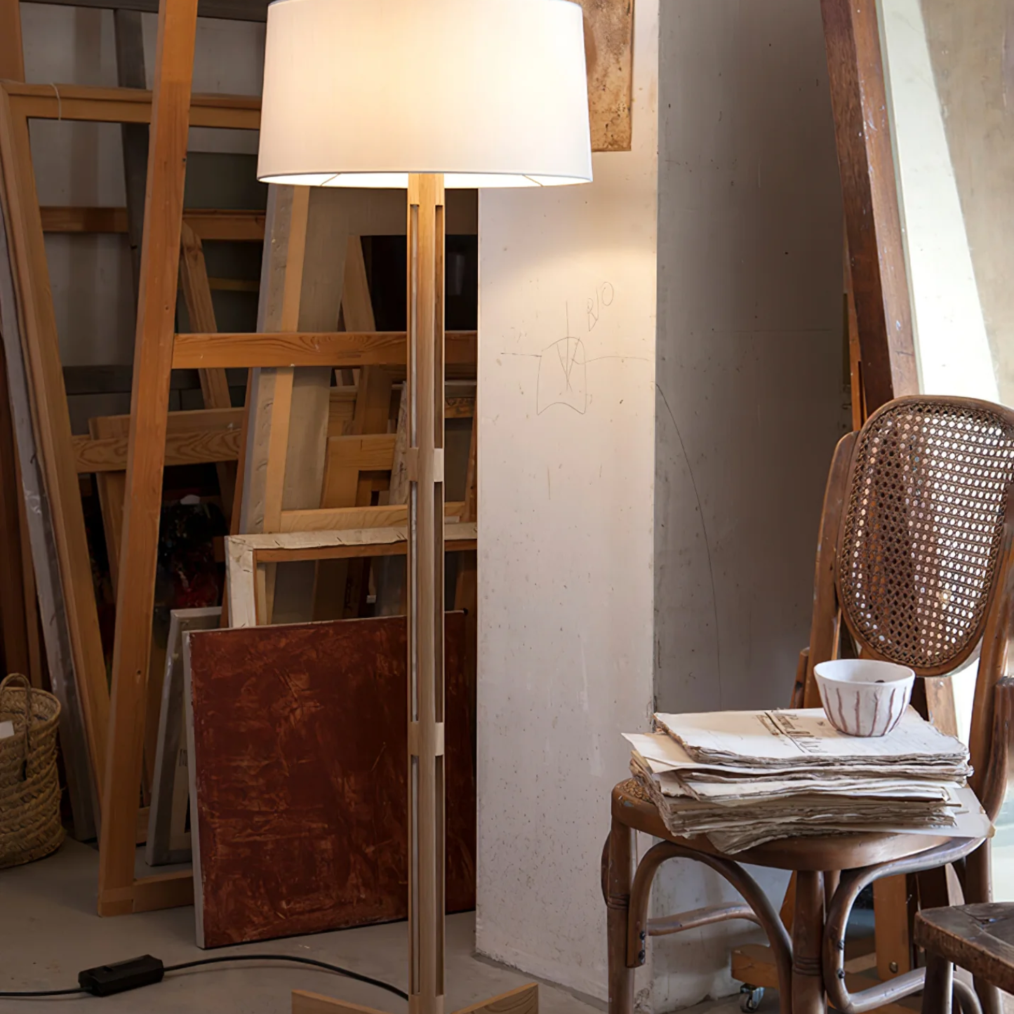 Modern Floor Lamp | Elegant Wooden Design with Fabric Shade for Living Room 4