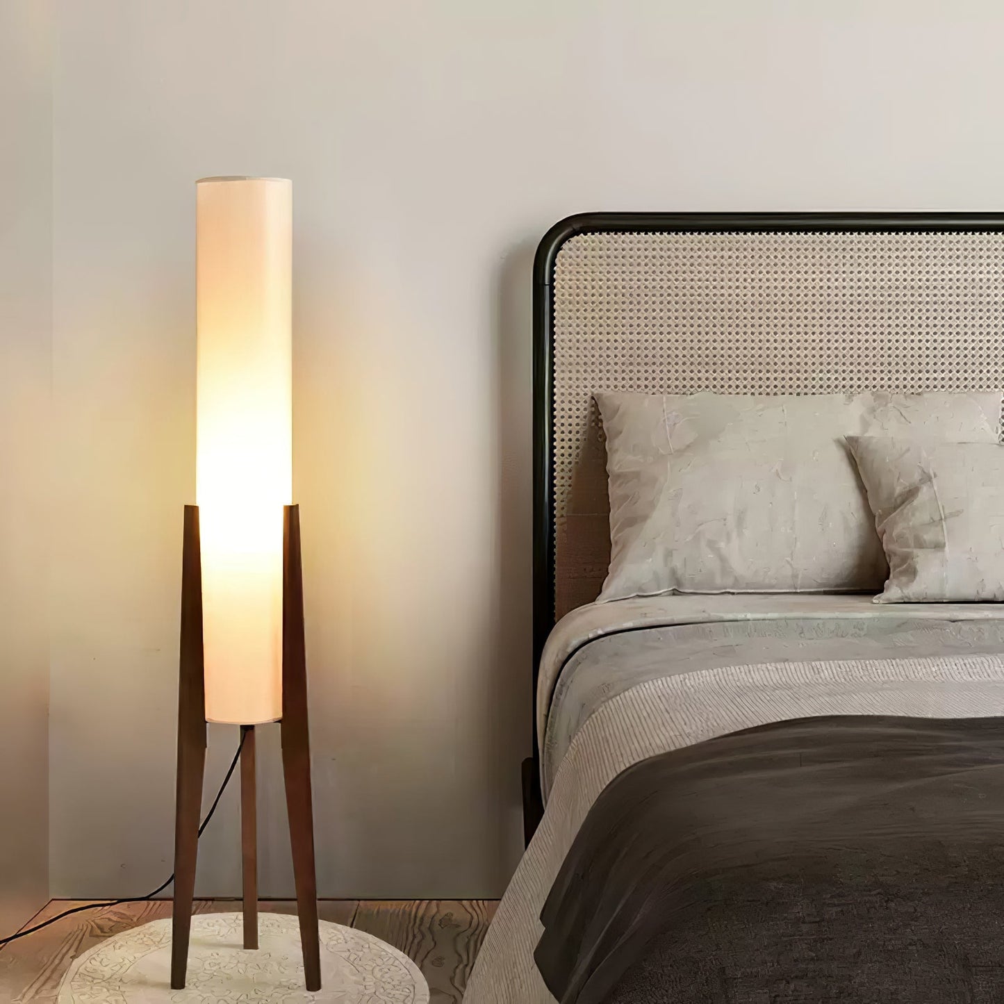 Modern Floor Lamp | Japandi Design with Warm Walnut Base and Soft Glow 5