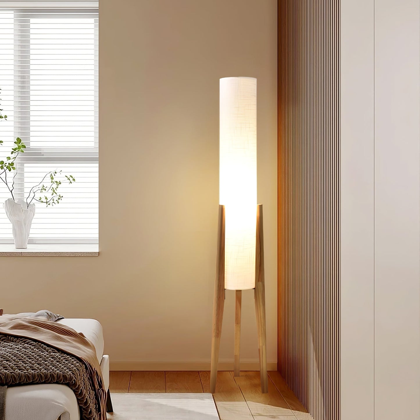Modern Floor Lamp | Japandi Design with Warm Walnut Base and Soft Glow 8