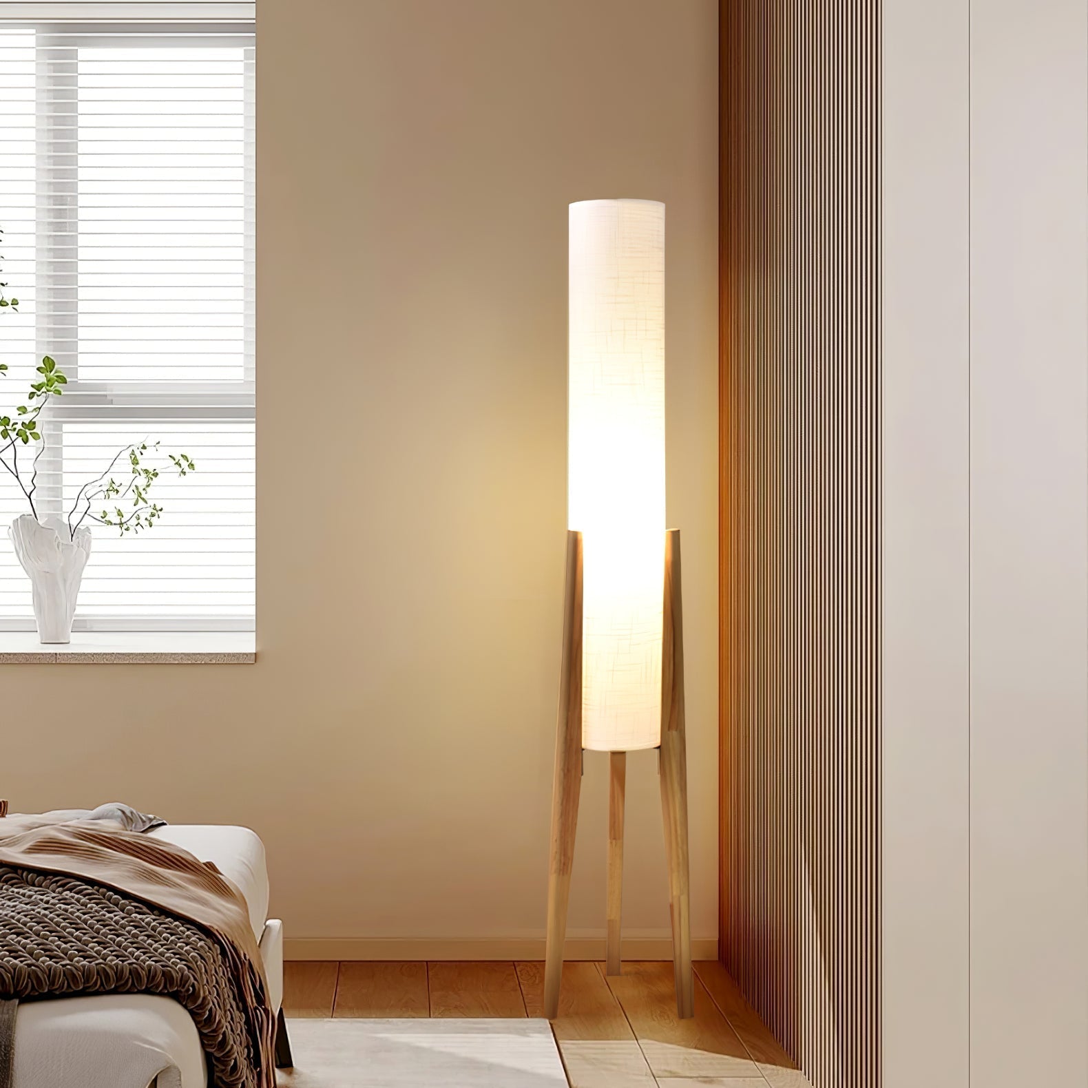 Modern Floor Lamp | Japandi Design with Warm Walnut Base and Soft Glow 8