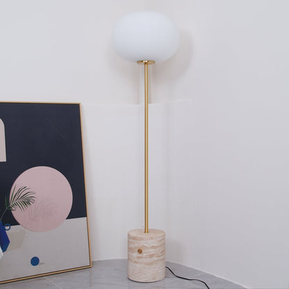 Modern Floor Lamp | Unique Yellow Travertine Base with Frosted Glass 0