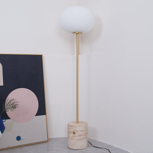 Modern Floor Lamp | Unique Yellow Travertine Base with Frosted Glass 0