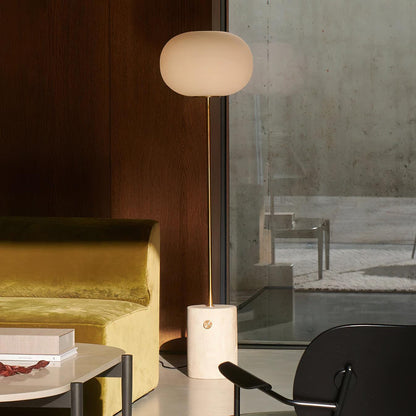 Modern Floor Lamp | Unique Yellow Travertine Base with Frosted Glass 4