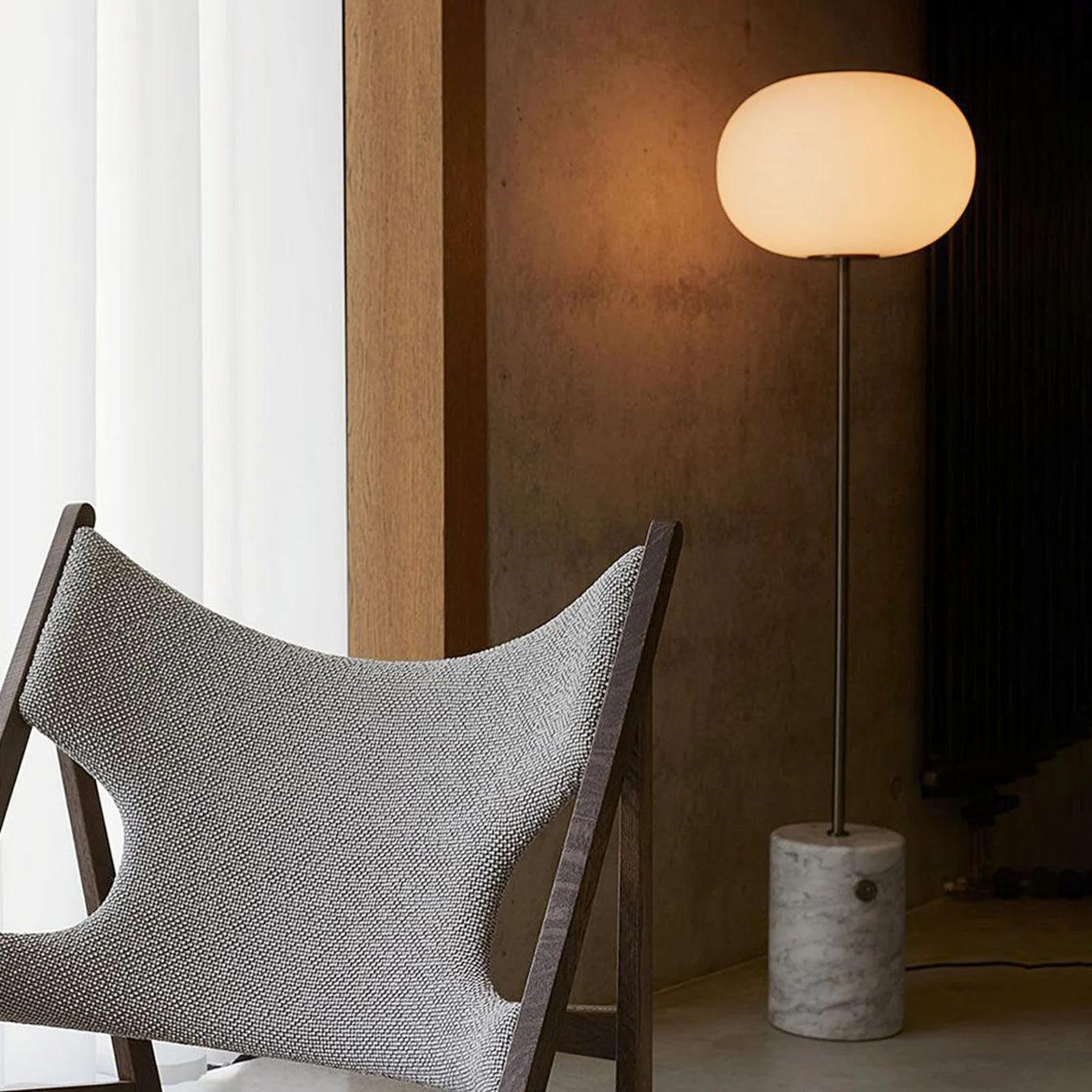 Modern Floor Lamp | Unique Yellow Travertine Base with Frosted Glass 8