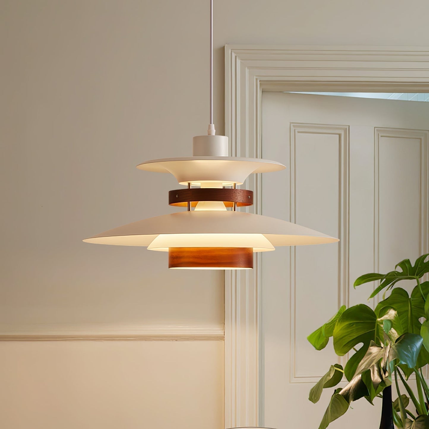 Modern Globe Pendant Light | Layered Design with Warm Wood Accents 0