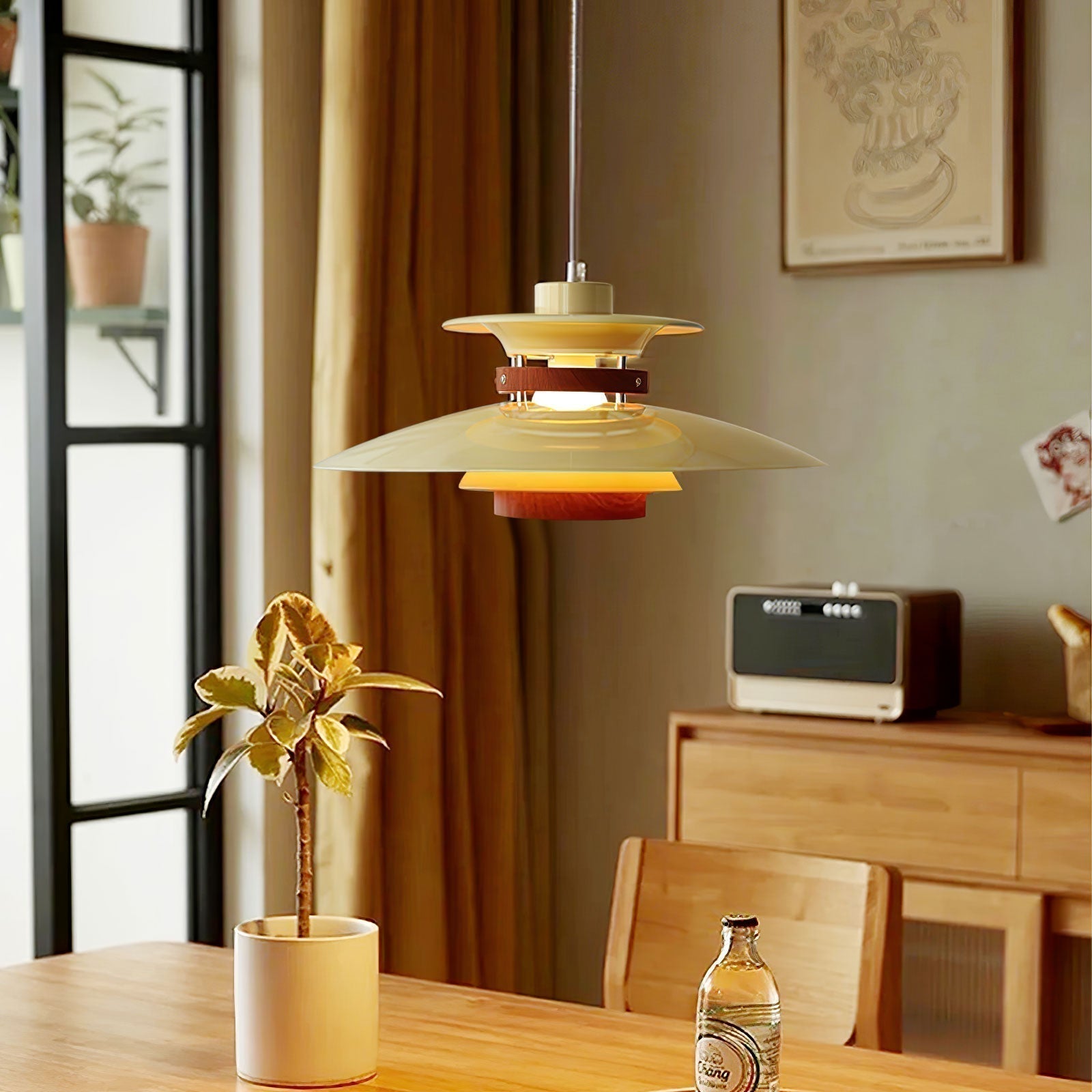 Modern Globe Pendant Light | Layered Design with Warm Wood Accents 3
