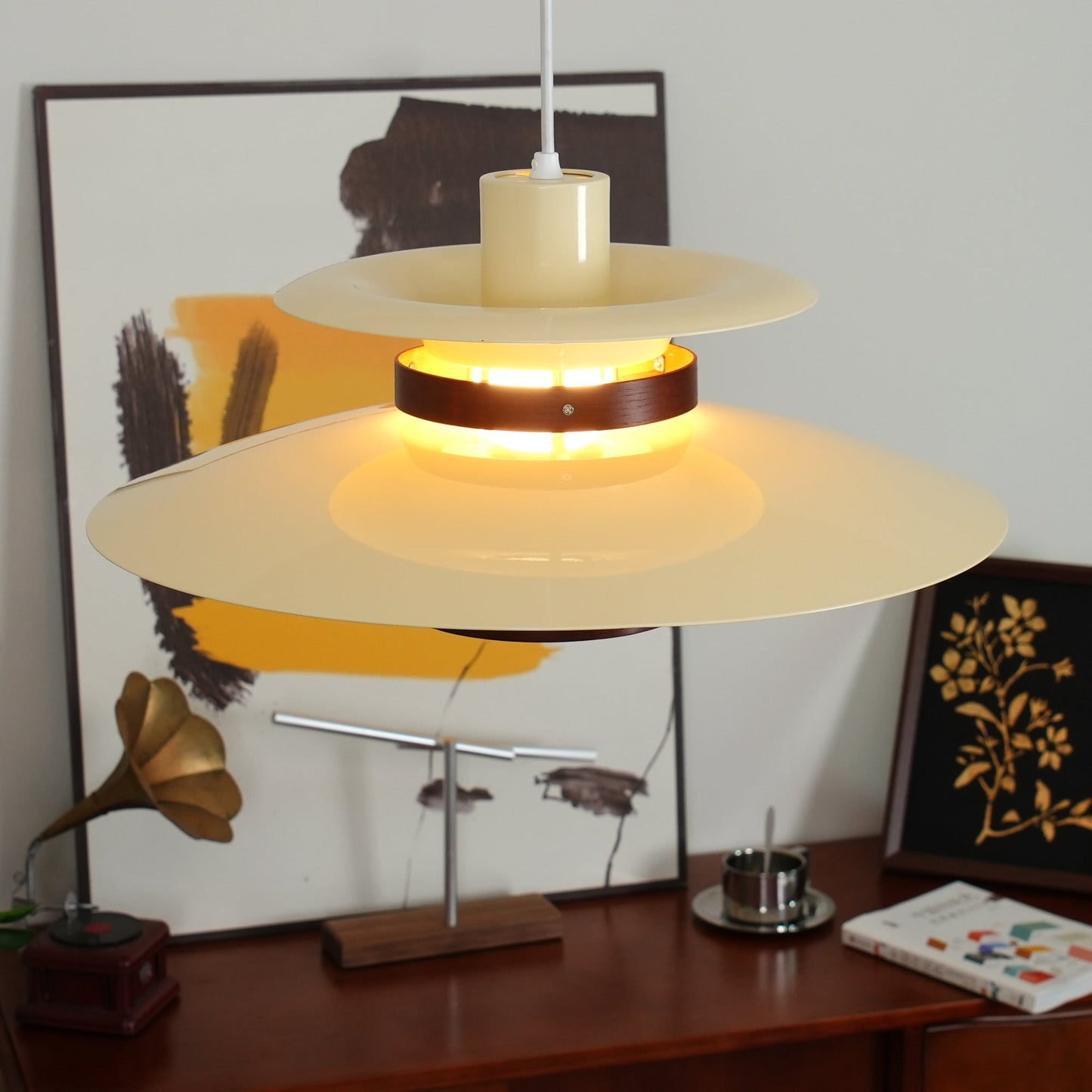 Modern Globe Pendant Light | Layered Design with Warm Wood Accents 4