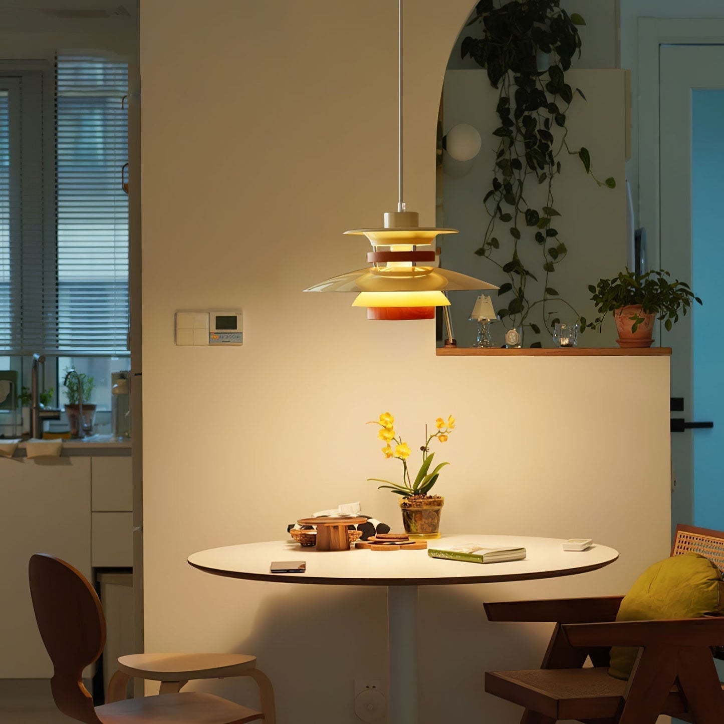 Modern Globe Pendant Light | Layered Design with Warm Wood Accents 7