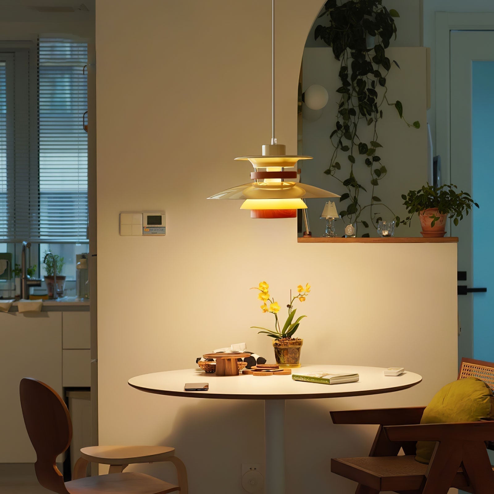 Modern Globe Pendant Light | Layered Design with Warm Wood Accents 7