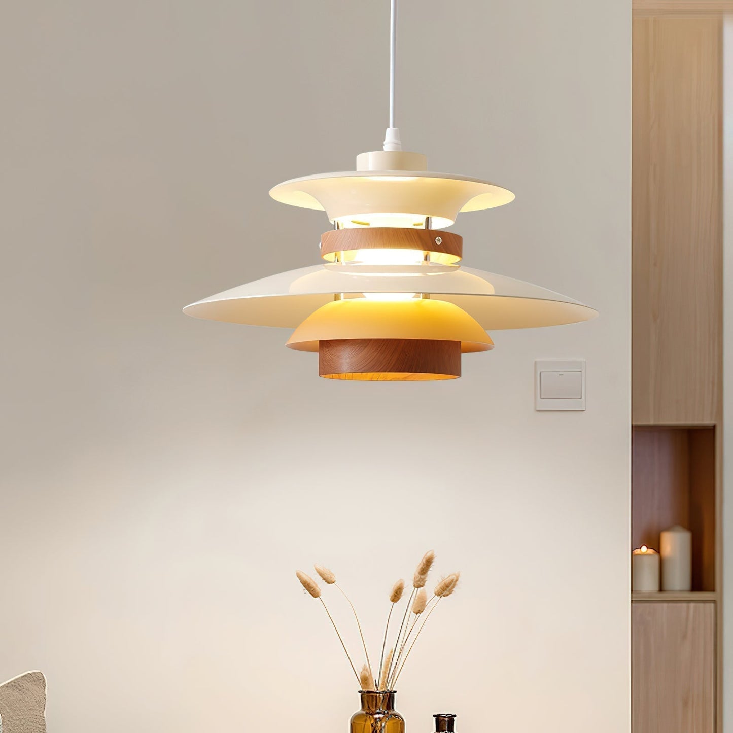 Modern Globe Pendant Light | Layered Design with Warm Wood Accents 8