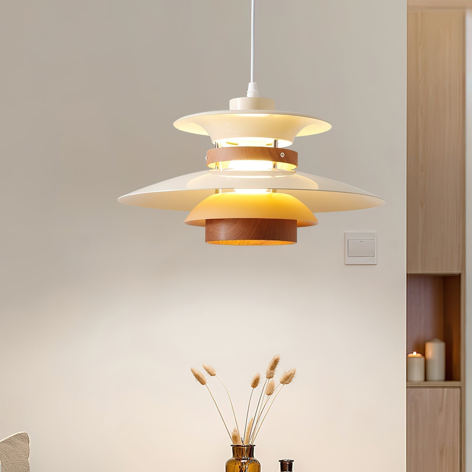 Modern Globe Pendant Light | Layered Design with Warm Wood Accents 8