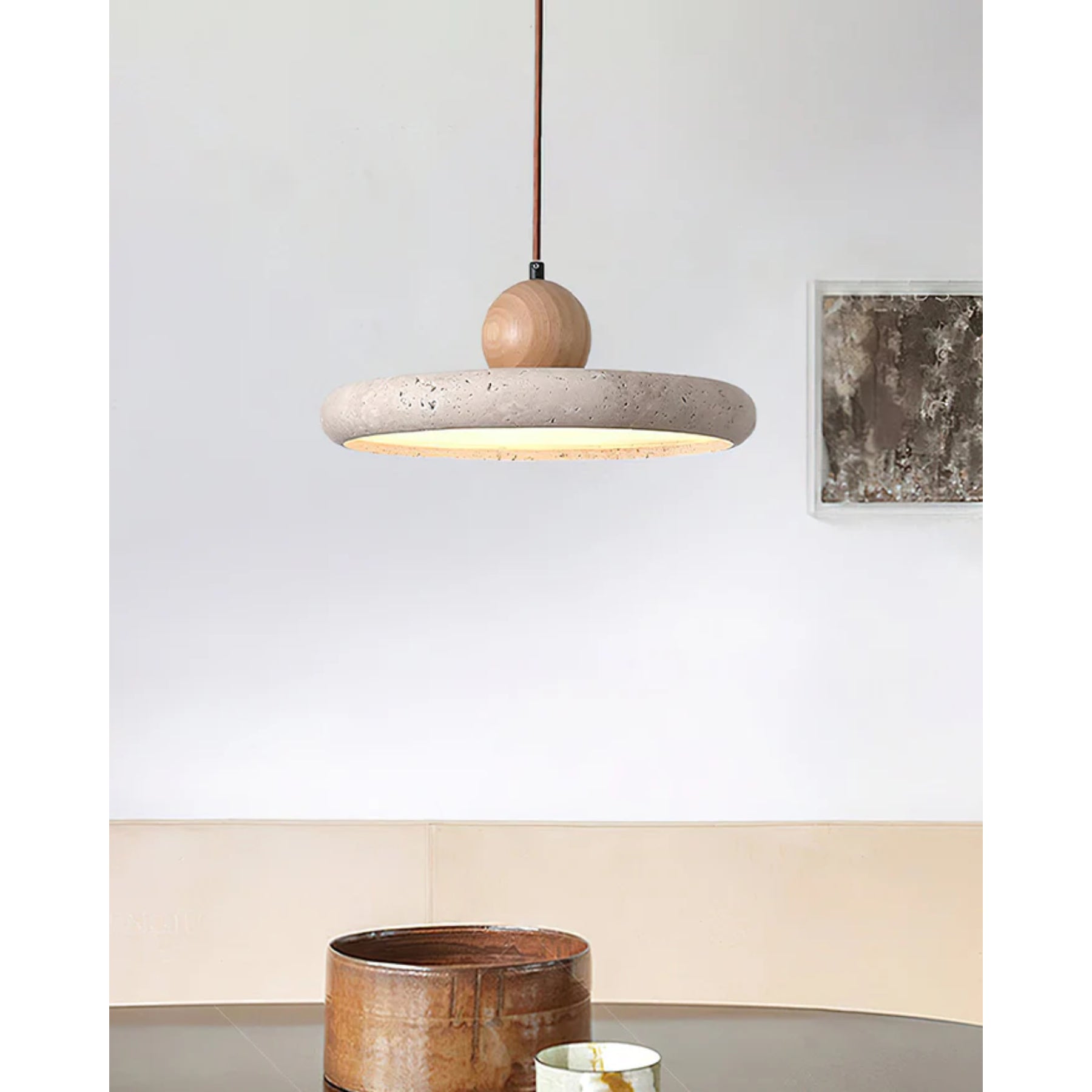 Modern Globe Pendant Light | Natural Travertine and Wood Design for Kitchen Pendant Lighting 5