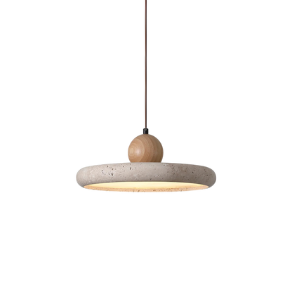 Modern Pendant Lamp | Natural Travertine and Wood Design 0