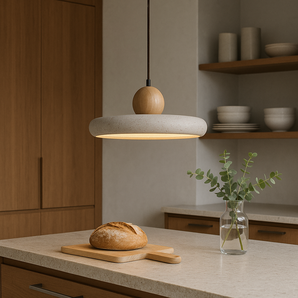 Modern Pendant Lamp | Natural Travertine and Wood Design 1