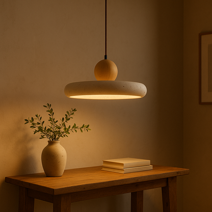 Modern Pendant Lamp | Natural Travertine and Wood Design 2